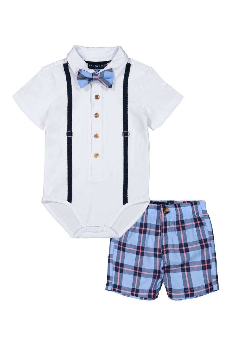 Polo Shirtzie Bodysuit & Shorts Set, Main, color, WHITE