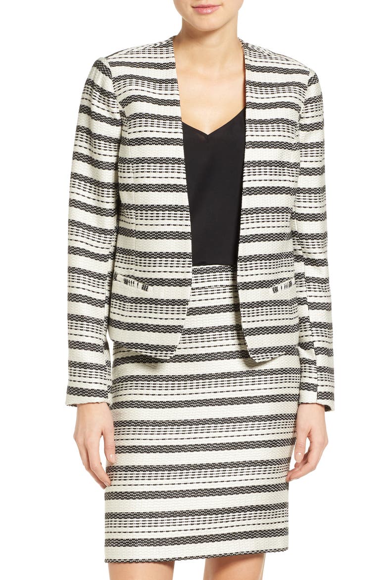 LONG SLEEVE NO CLOSURE JACKET, Main, color, IVORY- BLACK TWEED