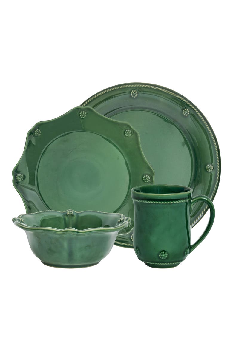 Berry and Thread 4-Piece Dinnerware Set, Main, color, BASIL