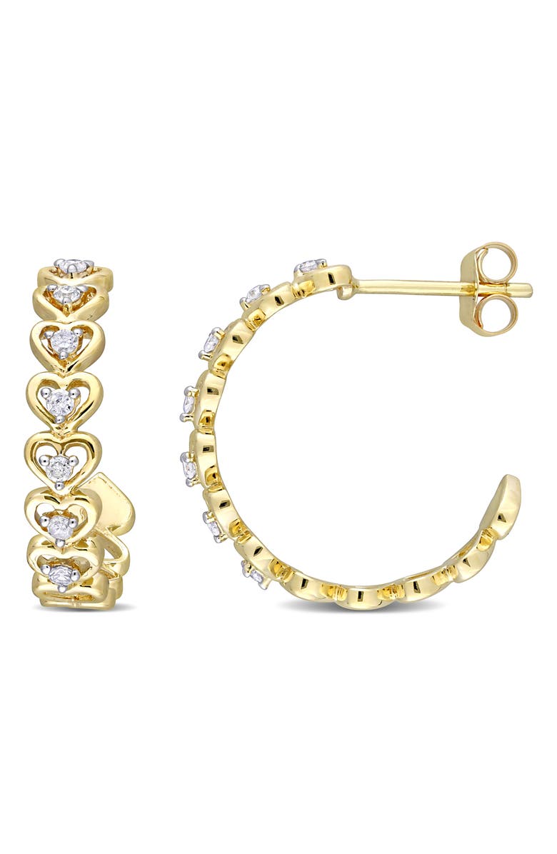 DELMAR Diamond Heart Hoop Earrings - 0.21ct., Main, color, Gold