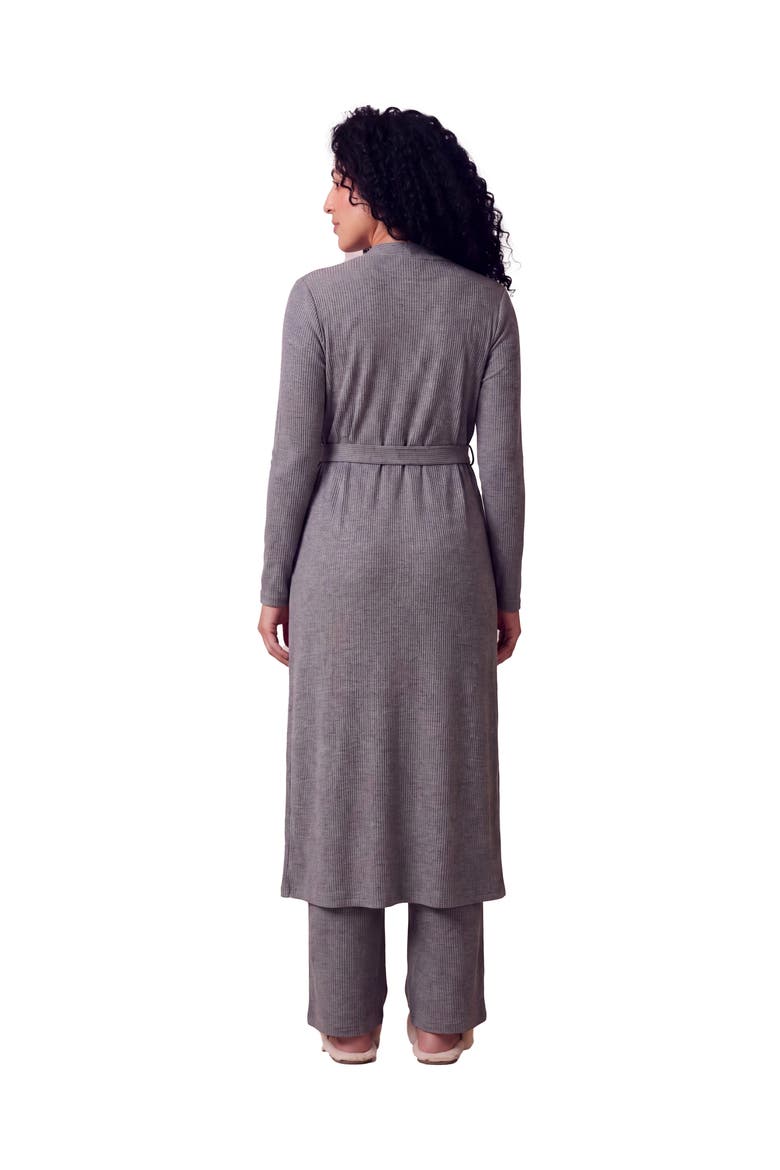 Maternity Basic Long Sleeve Tie Waist Soft Jacket and Elastic Waist Wide Leg Pant Set, Alternate, color, Smoke