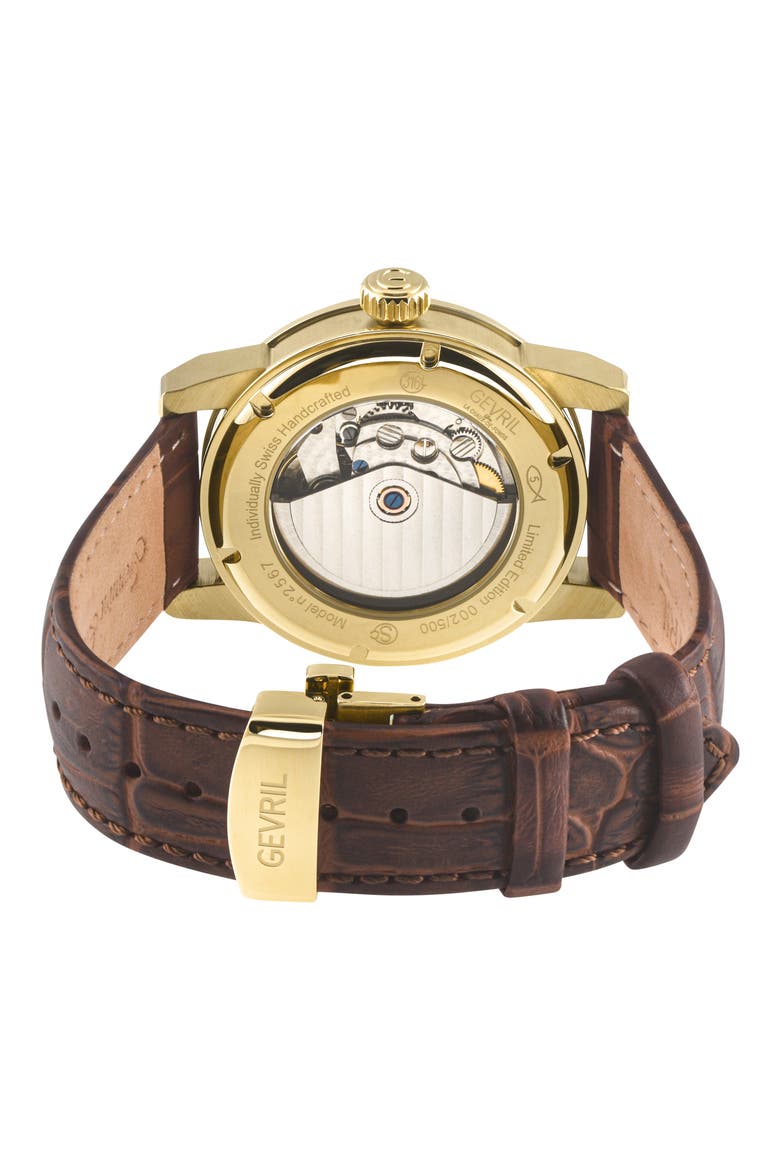 Madison Croc Embossed Leather Strap Watch, 39mm, Alternate, color, BROWN