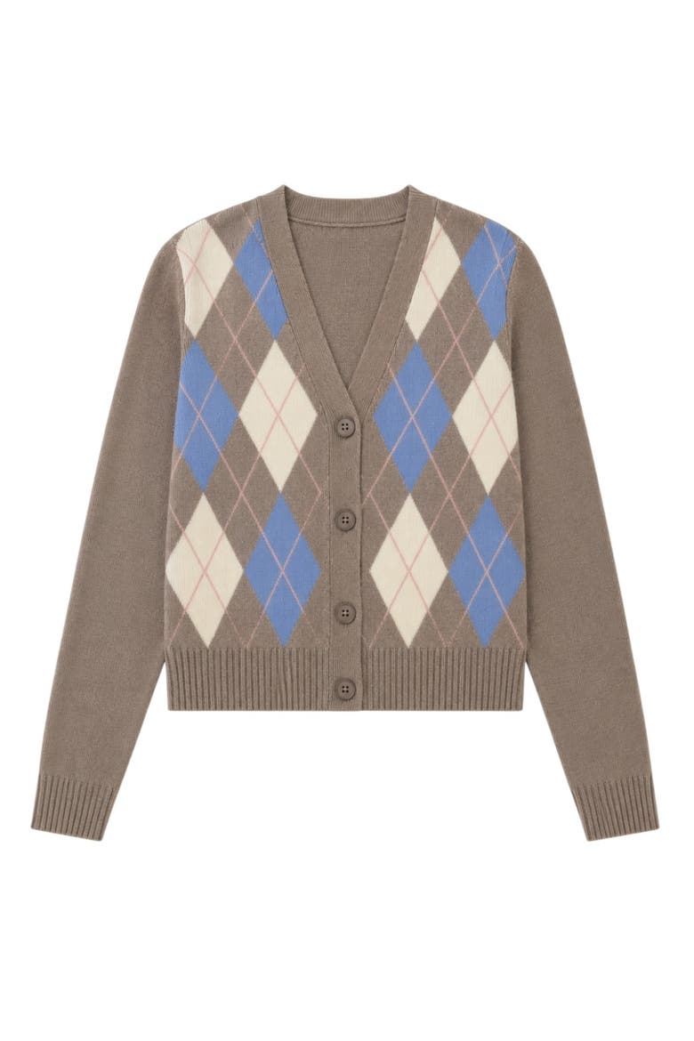Wool-cashmere Argyle Cardigan, Alternate, color, Mushroom