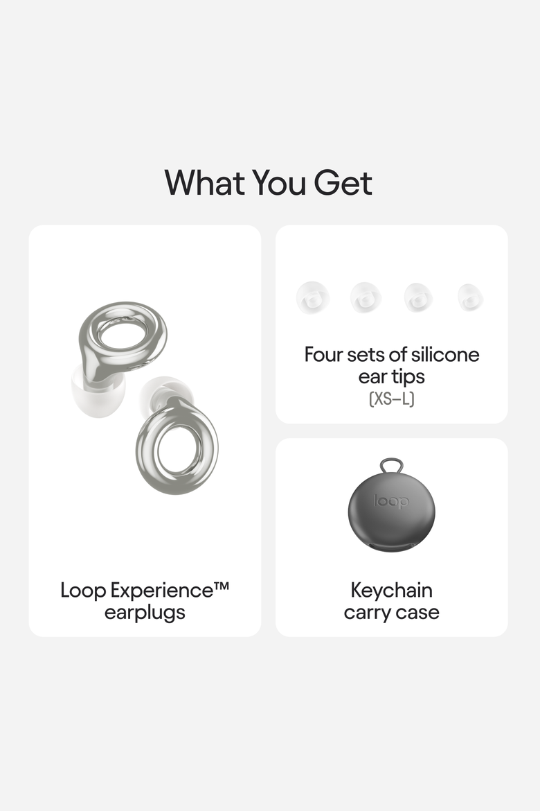 Experience 2 Earplugs Stylish Hearing Protection for Concerts & Festivals, Alternate, color, Silver