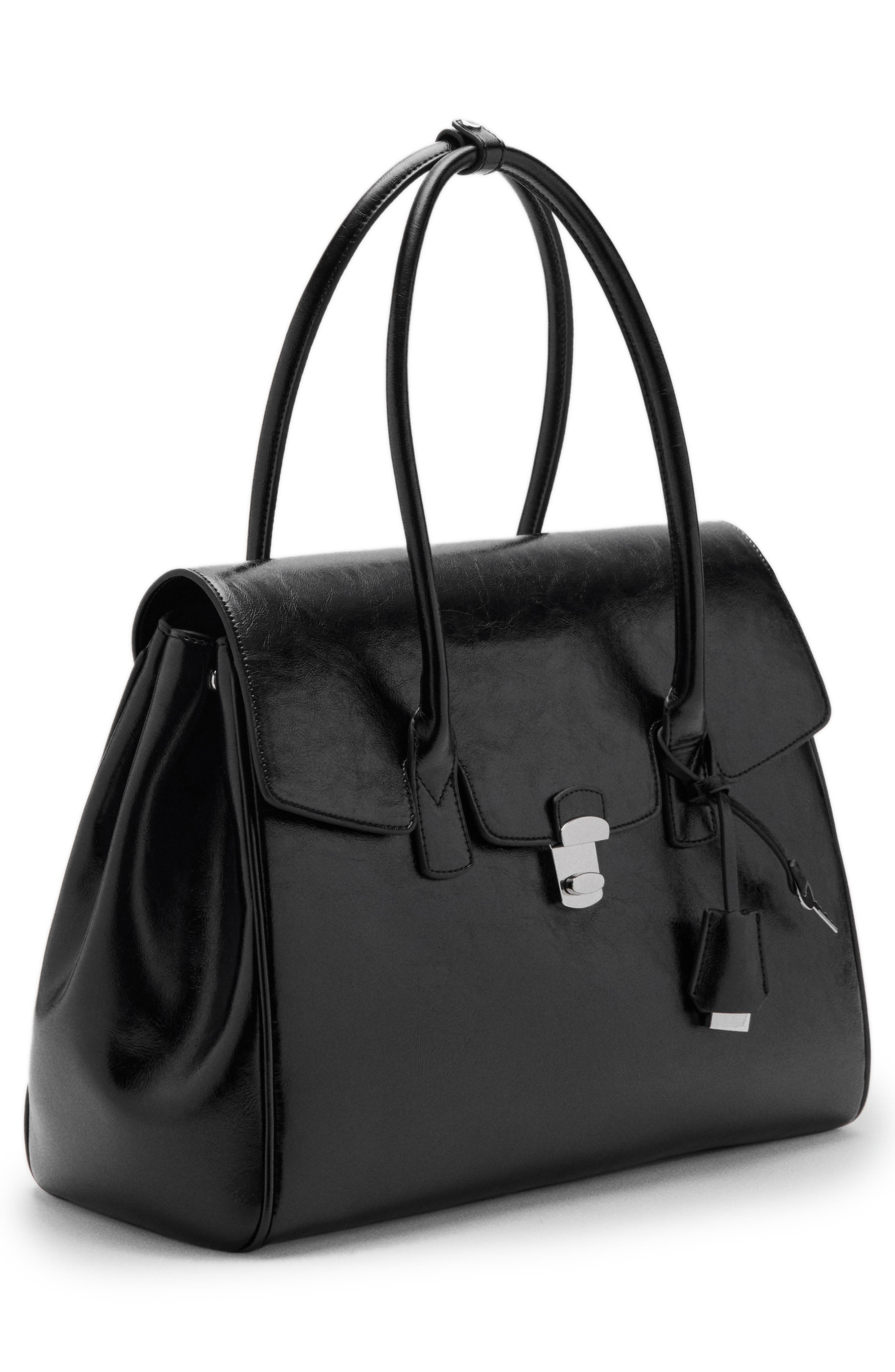 MANGO Medium City Faux Leather Satchel, Alternate, color, 