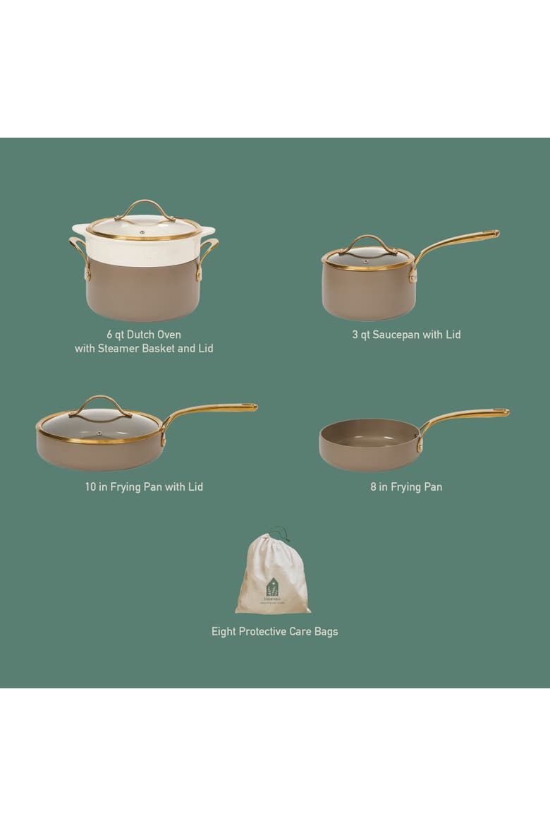8 Piece Pots and Pans Heavy Duty Aluminum Premium PFA Free Ceramic Nonstick Dutch Oven Pot with Lid, Alternate, color, Cappuccino Cream