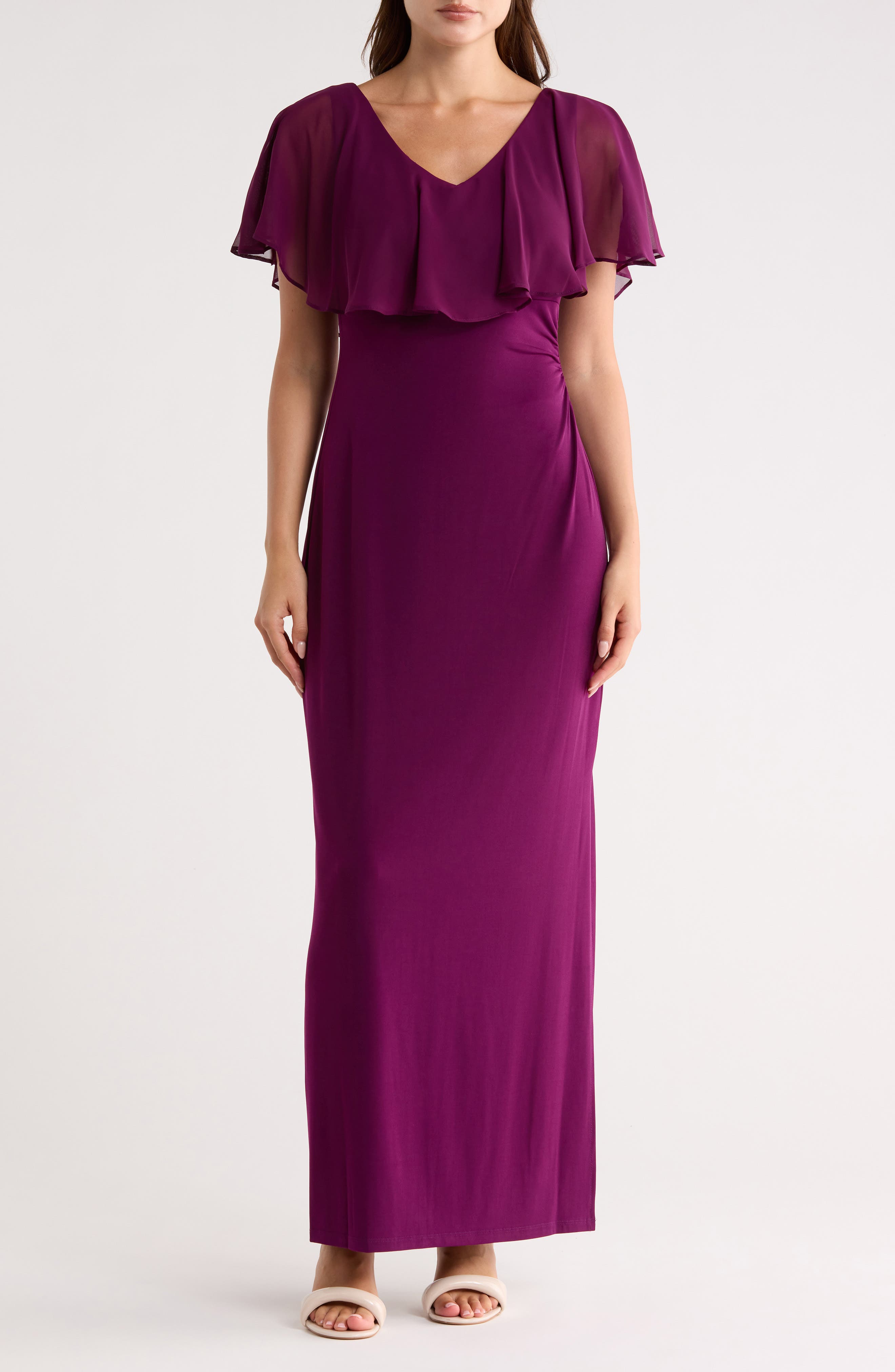 Connected Apparel Flutter Sleeve V-Neck Dress