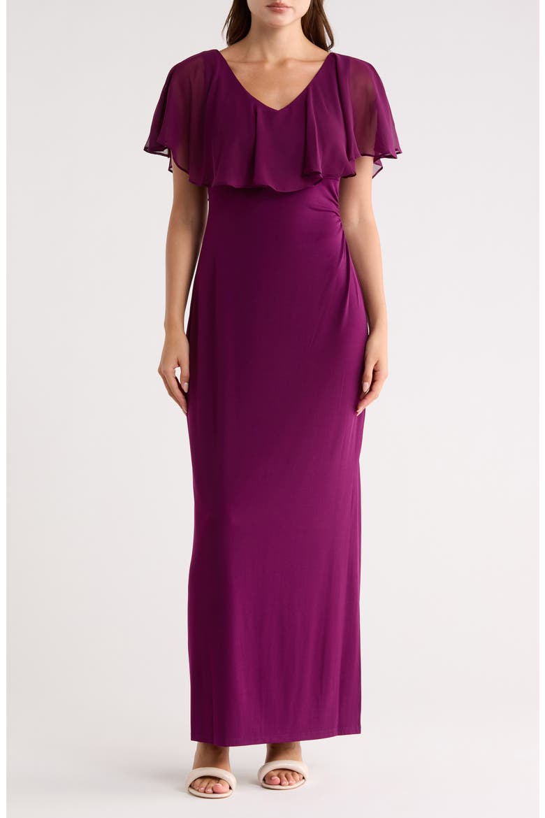 Flutter Sleeve V-Neck Dress, Main, color, DARK PLUM