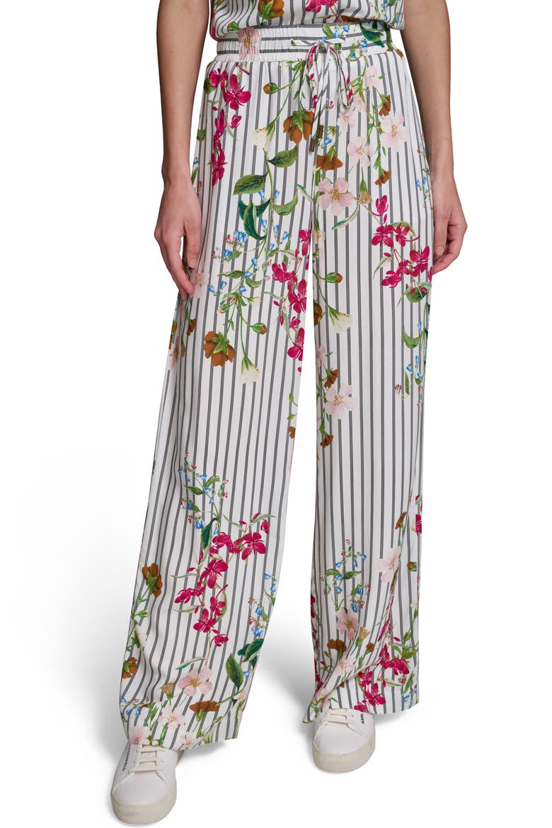 Stripe Flower Print Wide Leg Pants, Main, color, SOFT WHITE MIDNIGHT NAVY MULTI