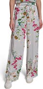 KARL LAGERFELD PARIS Stripe Flower Print Wide Leg Pants