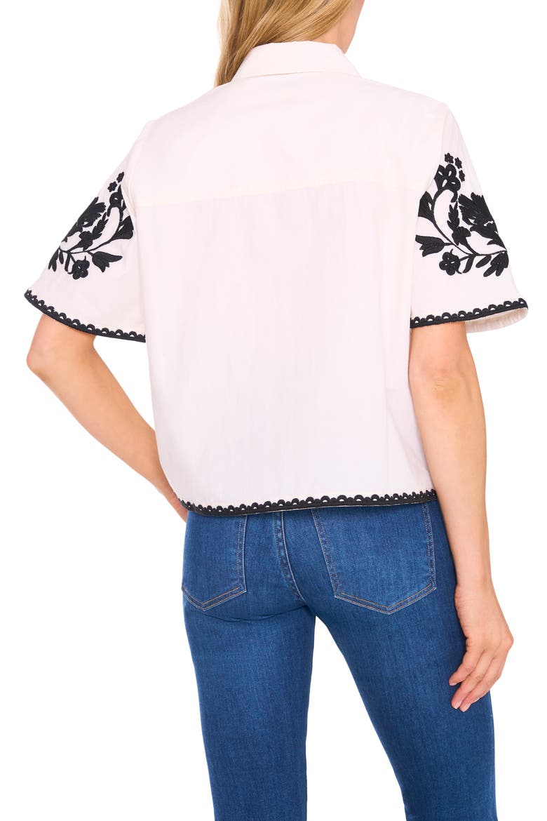 Embroidered Relaxed Fit Cotton Button-Up Shirt, Alternate, color, EGGNOG