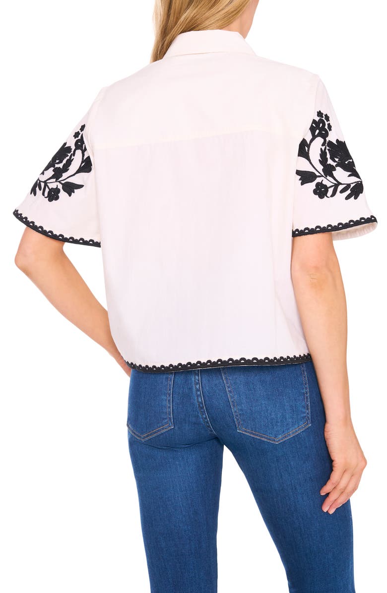 CeCe Embroidered Relaxed Fit Cotton Button-Up Shirt, Alternate, color, Eggnog