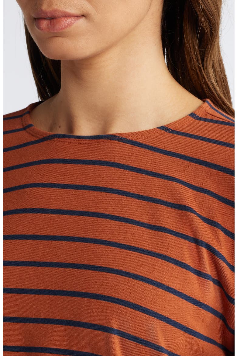 Stripe High-Low Long Sleeve Jersey Top, Alternate, color, RUST- NAVY MARINA STRIPE