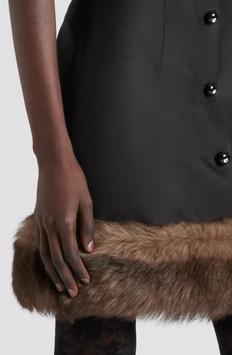 Valentino Silk Shantung Miniskirt with Genuine Shearling Trim, Alternate, color, Black