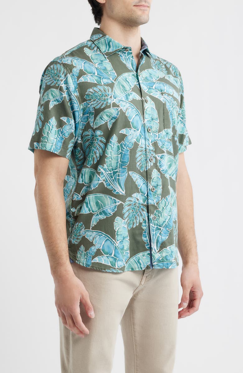 Tommy Bahama Tortola Jungle Blooms Short Sleeve Button-Up Shirt, Alternate, color, Voyager Blue