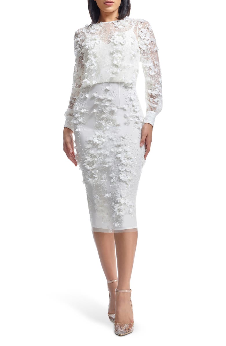 Dress the Population Pilar Long Sleeve Dress, Main, color, White