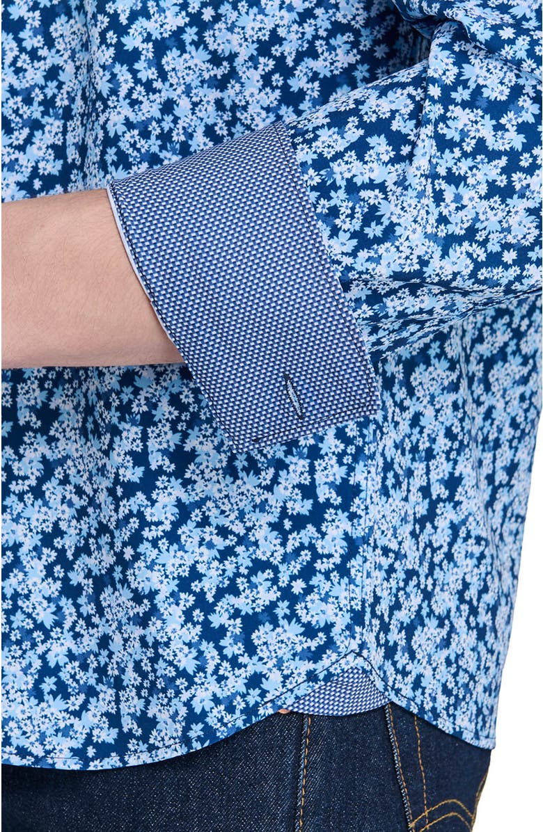 CONSTRUCT Slim Fit Floral Cluster Performance Long Sleeve Shirt, Alternate, color, Navy/Blue