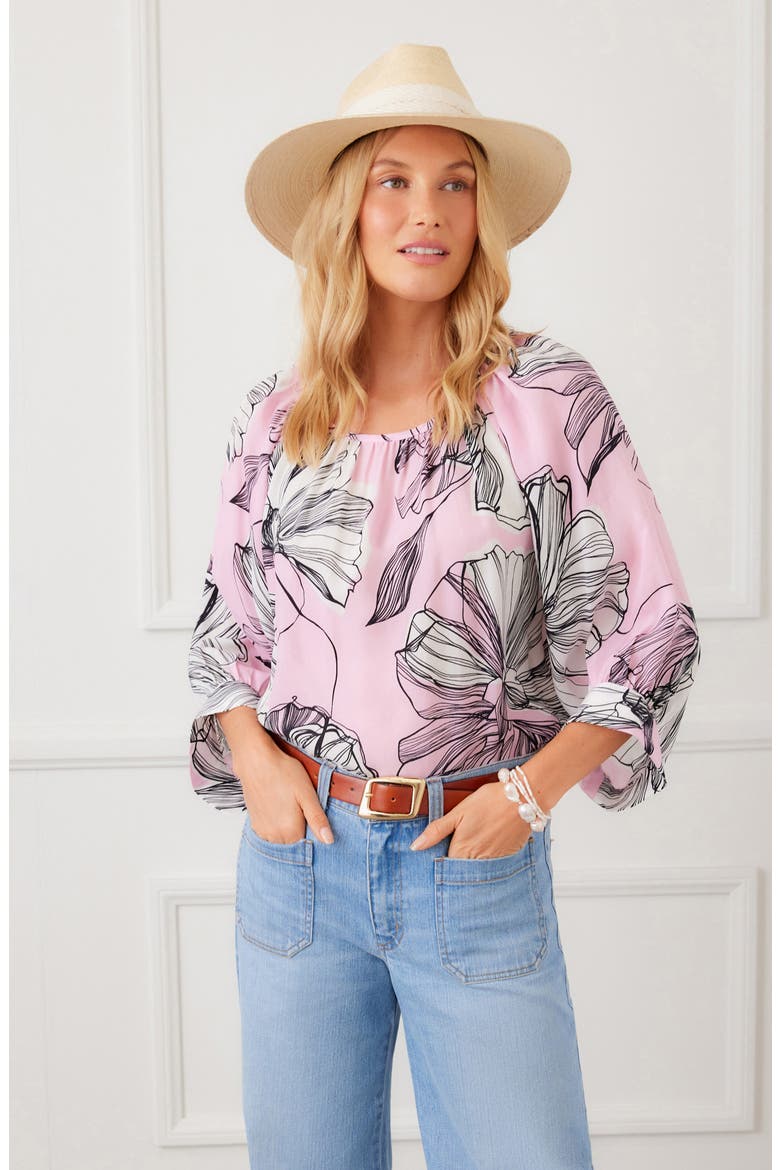 Floral Blouson Sleeve Top, Alternate, color, PINK PRINT
