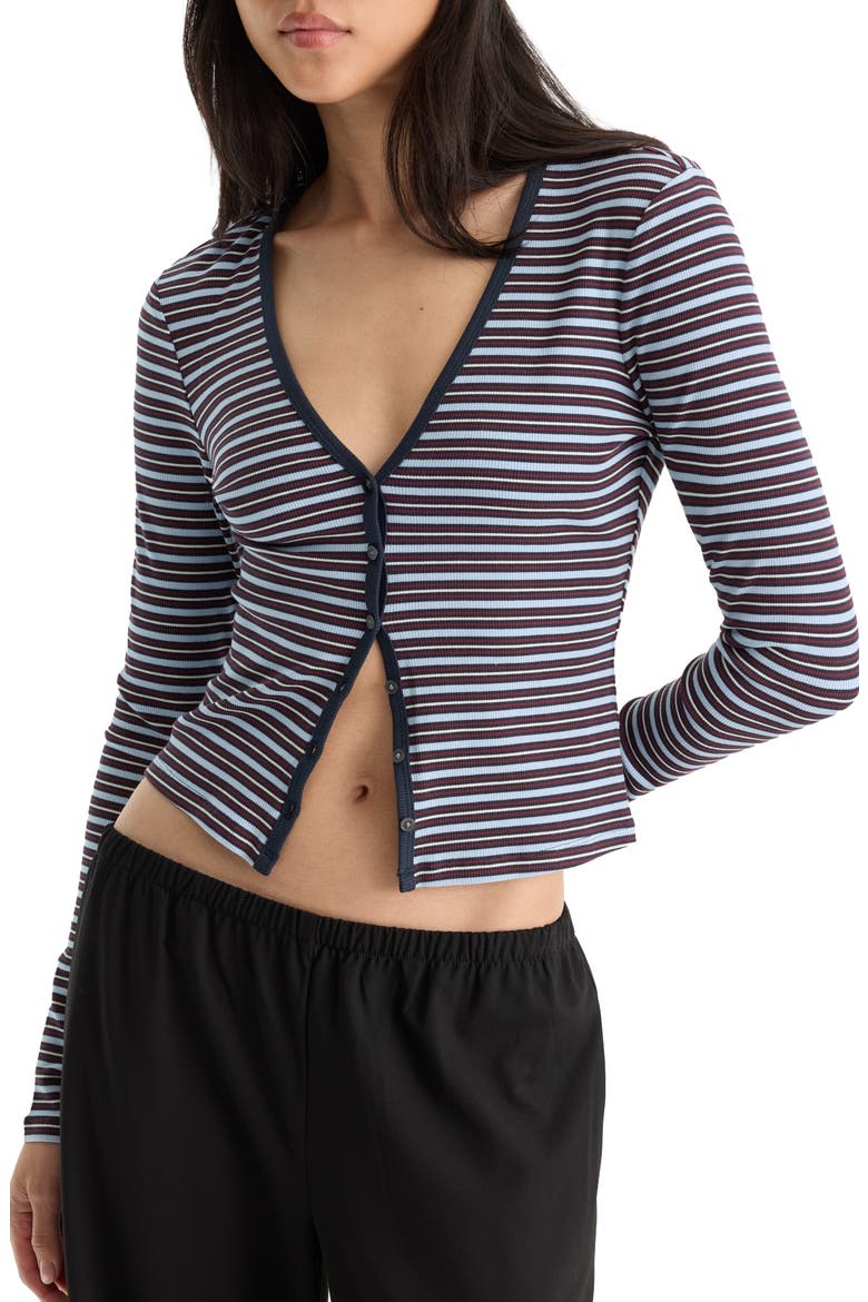 The Rib V-Neck Striped Cardigan, Main, color, IVY STRIPE