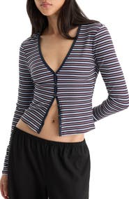 Good American The Rib V-Neck Striped Cardigan