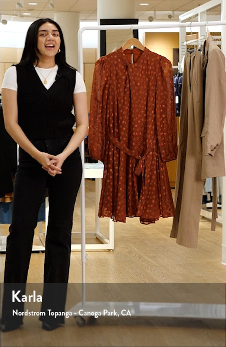 Twist Neck Tie Waist Long Sleeve Dress, sales video thumbnail