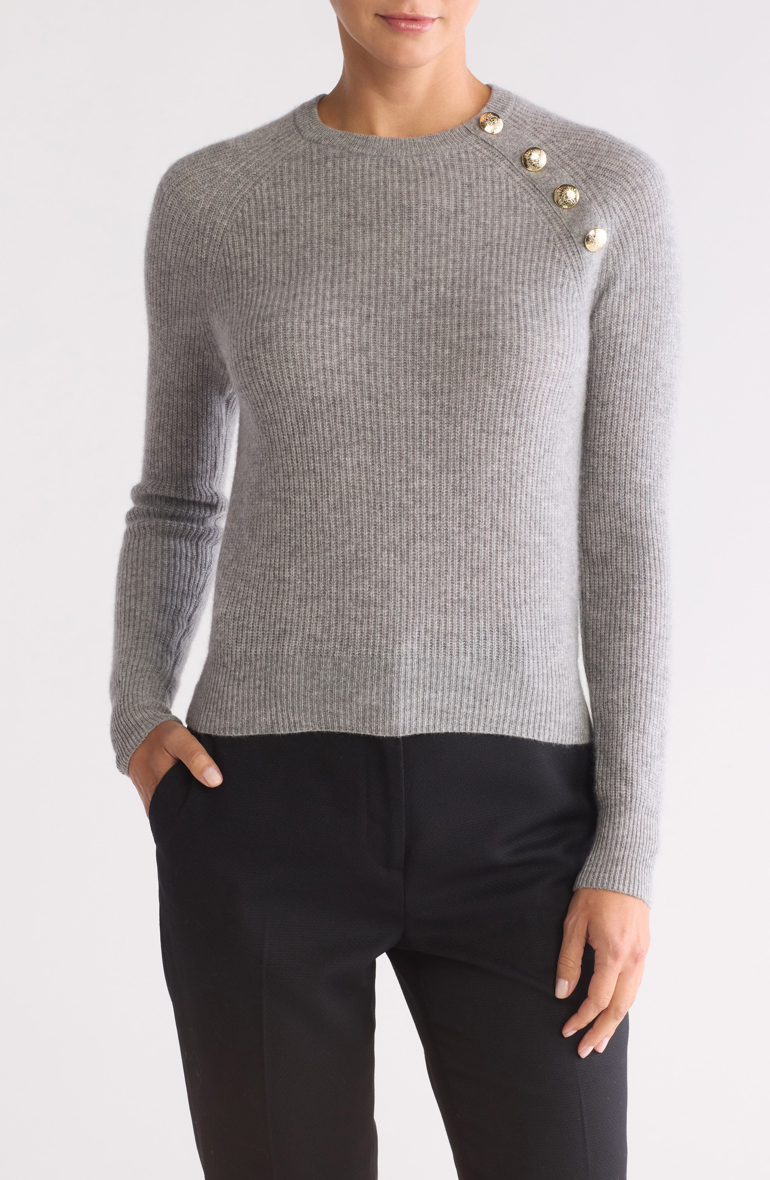 Bruno Magli Cashmere Rib Raglan Crew Sweater
