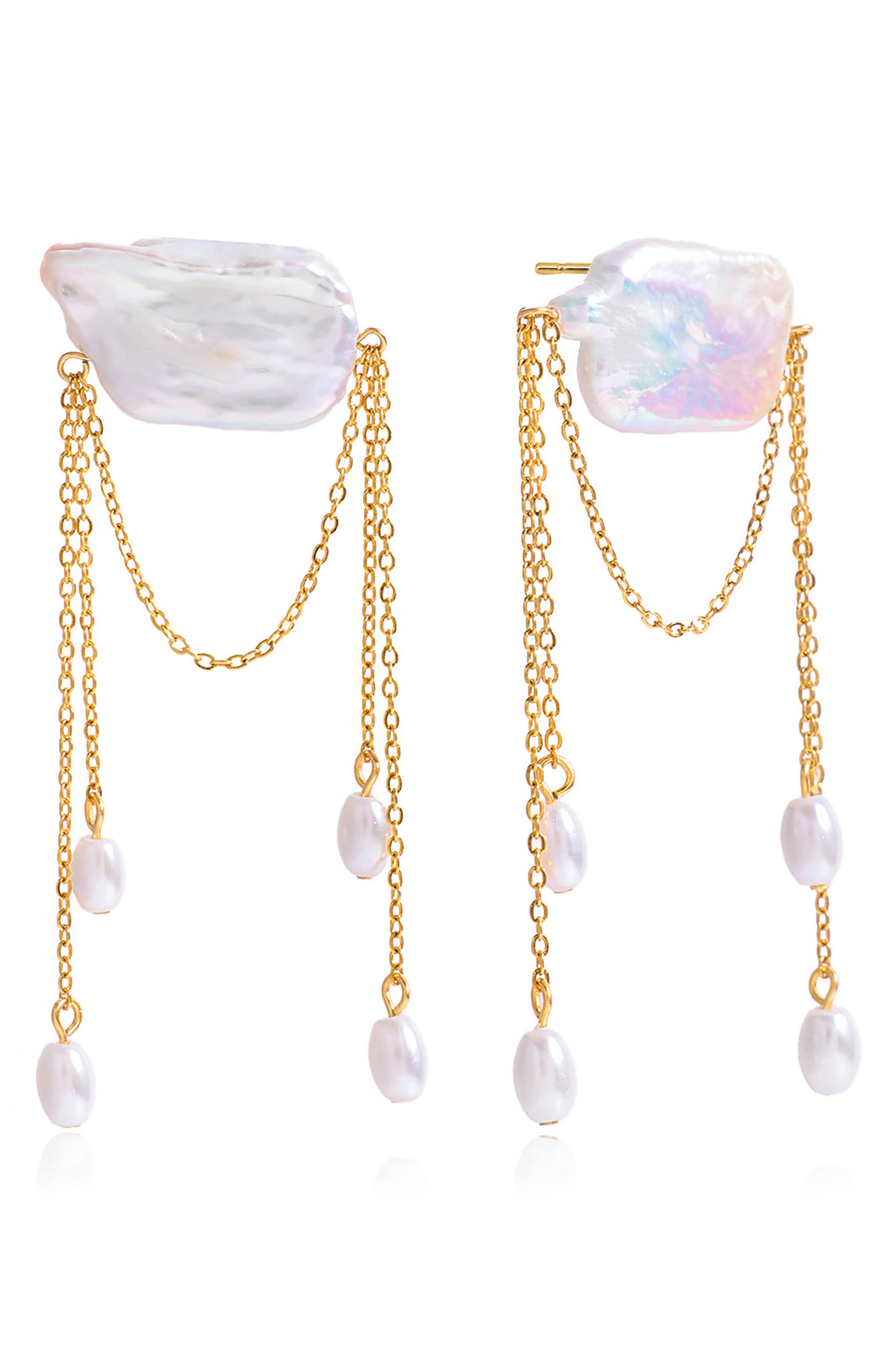Faux Pearl Tassel Drop Earrings