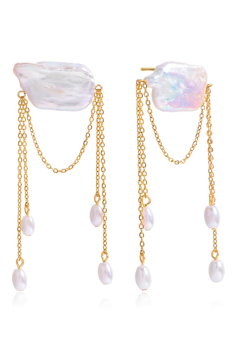 Faux Pearl Tassel Drop Earrings, Main, color, GOLD