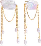 LA MENO Faux Pearl Tassel Drop Earrings