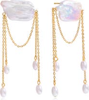 LA MENO Faux Pearl Tassel Drop Earrings