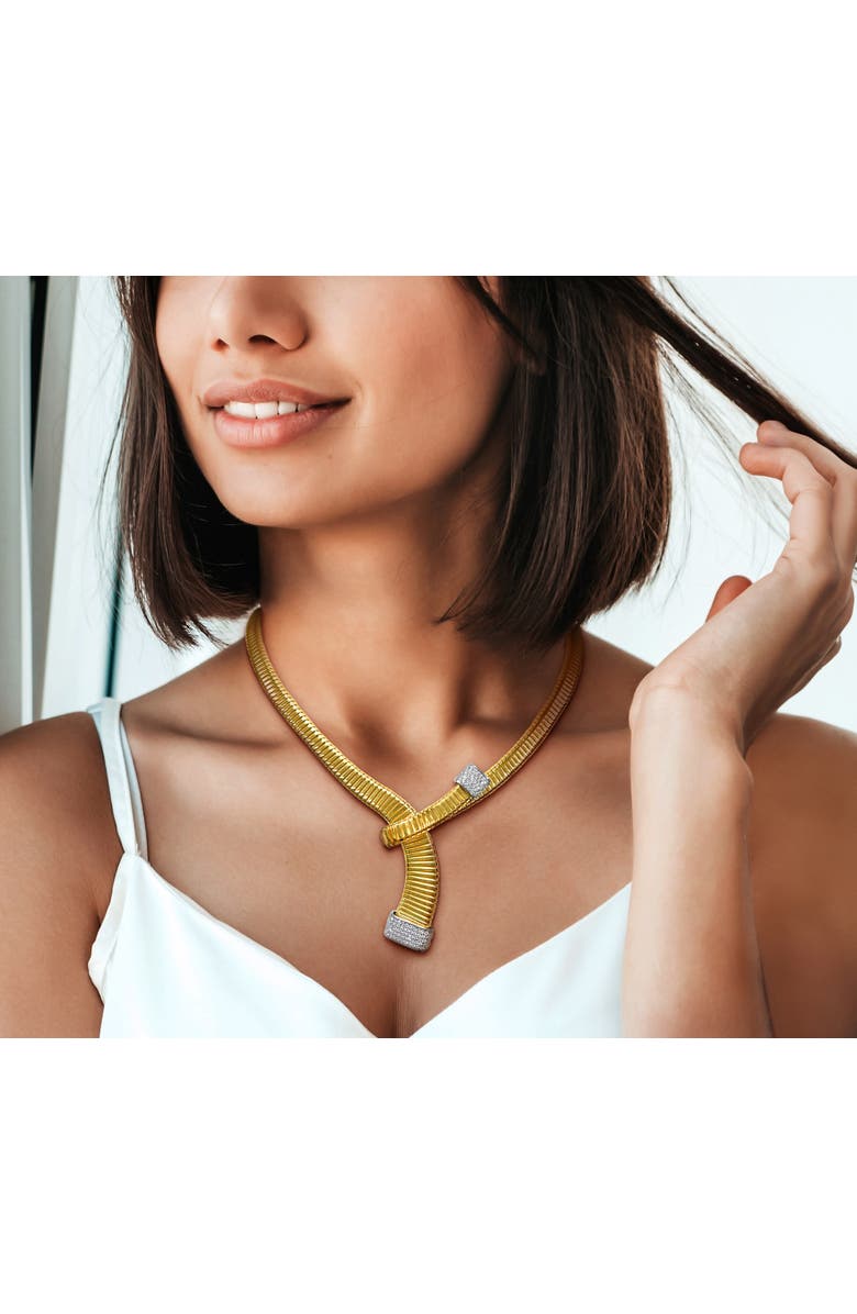 Julianna B. Cubic Zirconia Omega Style Necklace Yellow Plated, Alternate, color, Yellow-Plated