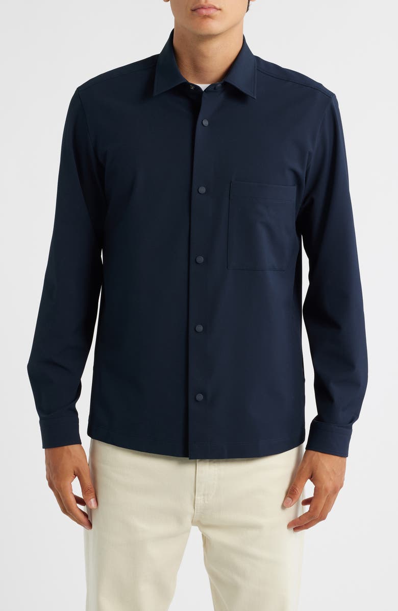 BOSS Leo Relaxed Fit Stretch Twill Snap-Up Shirt, Alternate, color, Dark Blue