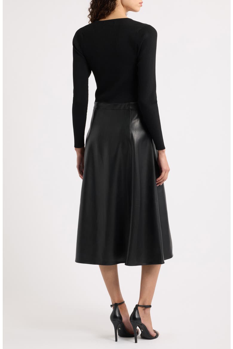 The Quinn Mixed-Media Faux Leather Dress, Alternate, color, NOIR