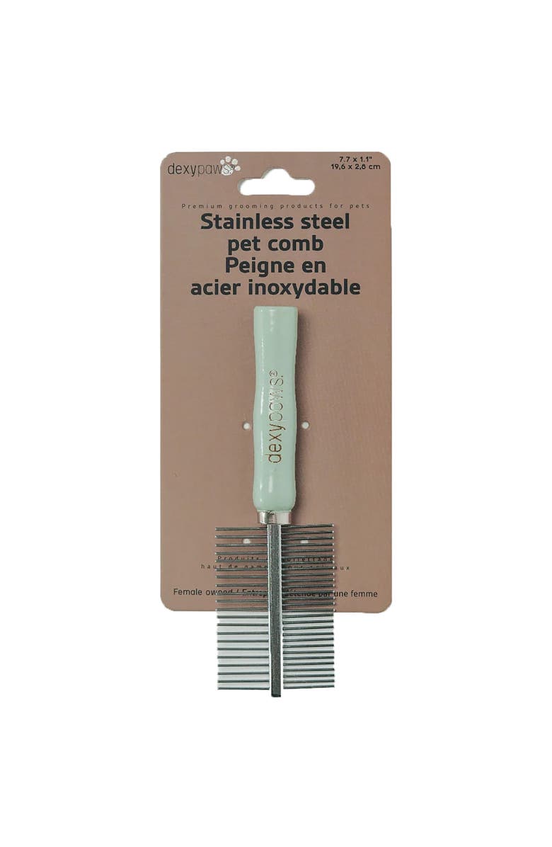 Dexypaws Stainless Steel Pet Comb, Sage Green, Dog & Cat Grooming Tool, Main, color, Green