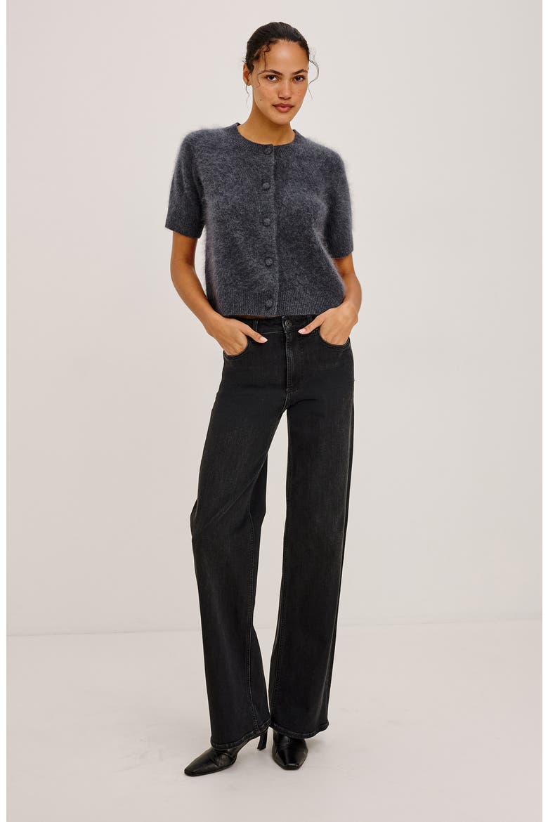 Roman Short Sleeve Wool & Cashmere Cardigan, Alternate, color, CHARCOAL