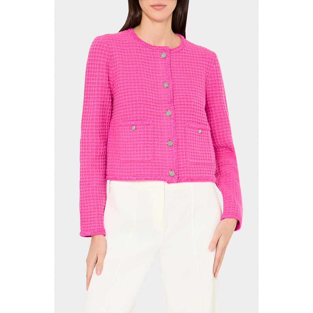 Milly Sade Textured Cardigan In Pink
