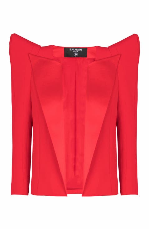 Cropped Crepe Jacket With Structured Shoulders
