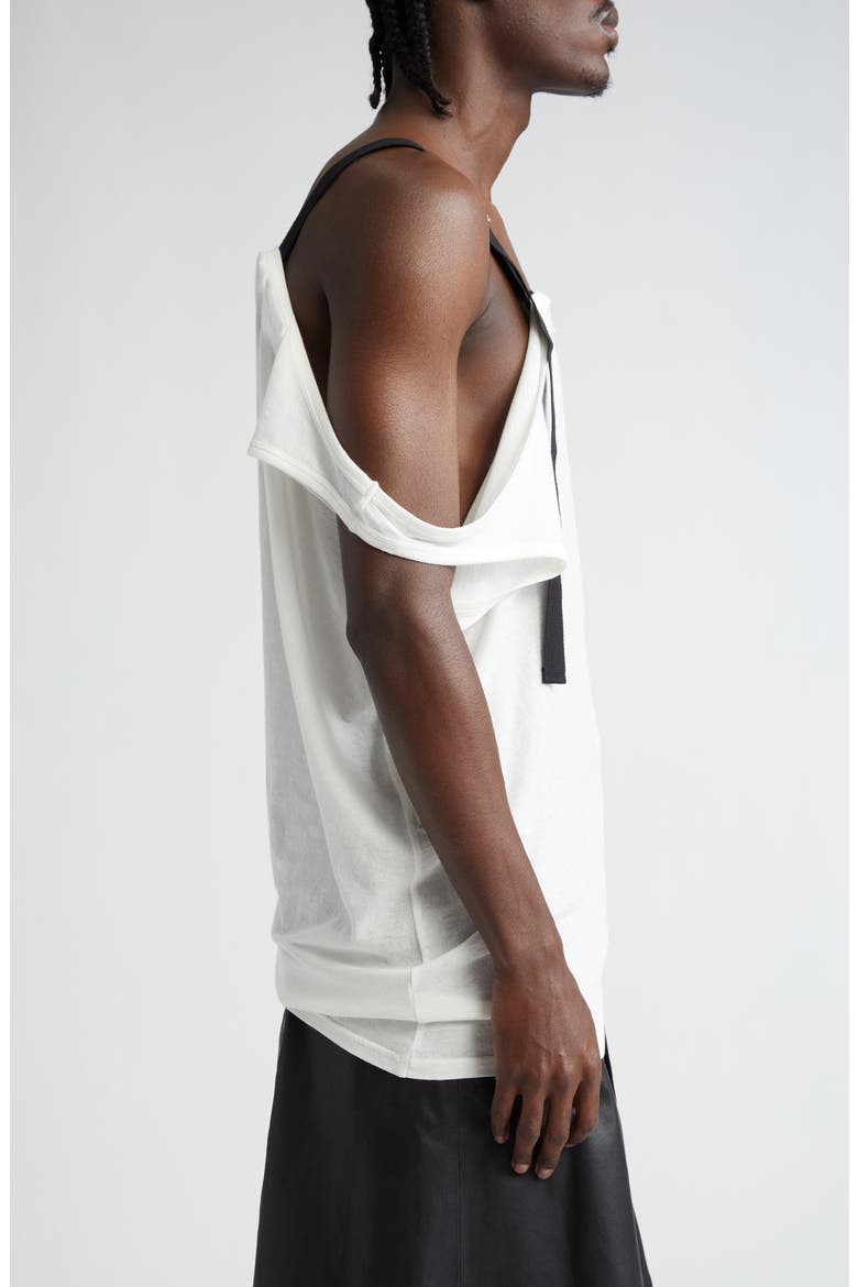 Asymmetric One-Shoulder Cotton & Silk Tank Top, Alternate, color, WHITE