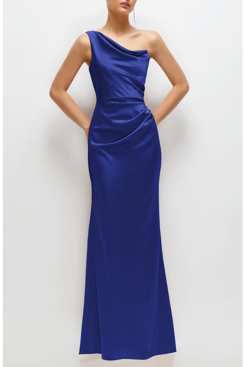 One-Shoulder Satin Charmeuse Gown, Main, color, COBALT BLUE