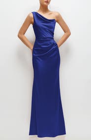 After Six One-Shoulder Satin Charmeuse Gown