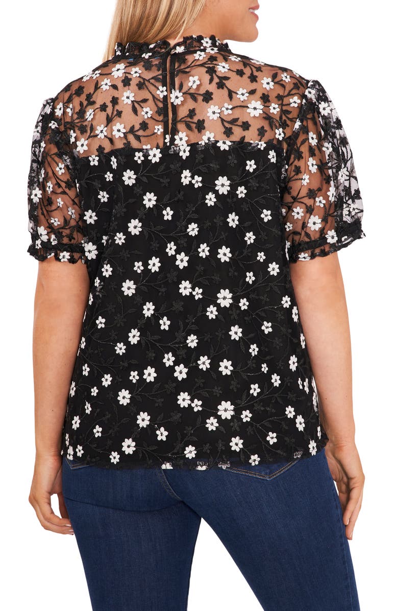 CeCe Embroidered Floral Mesh Overlay Blouse, Alternate, color, 