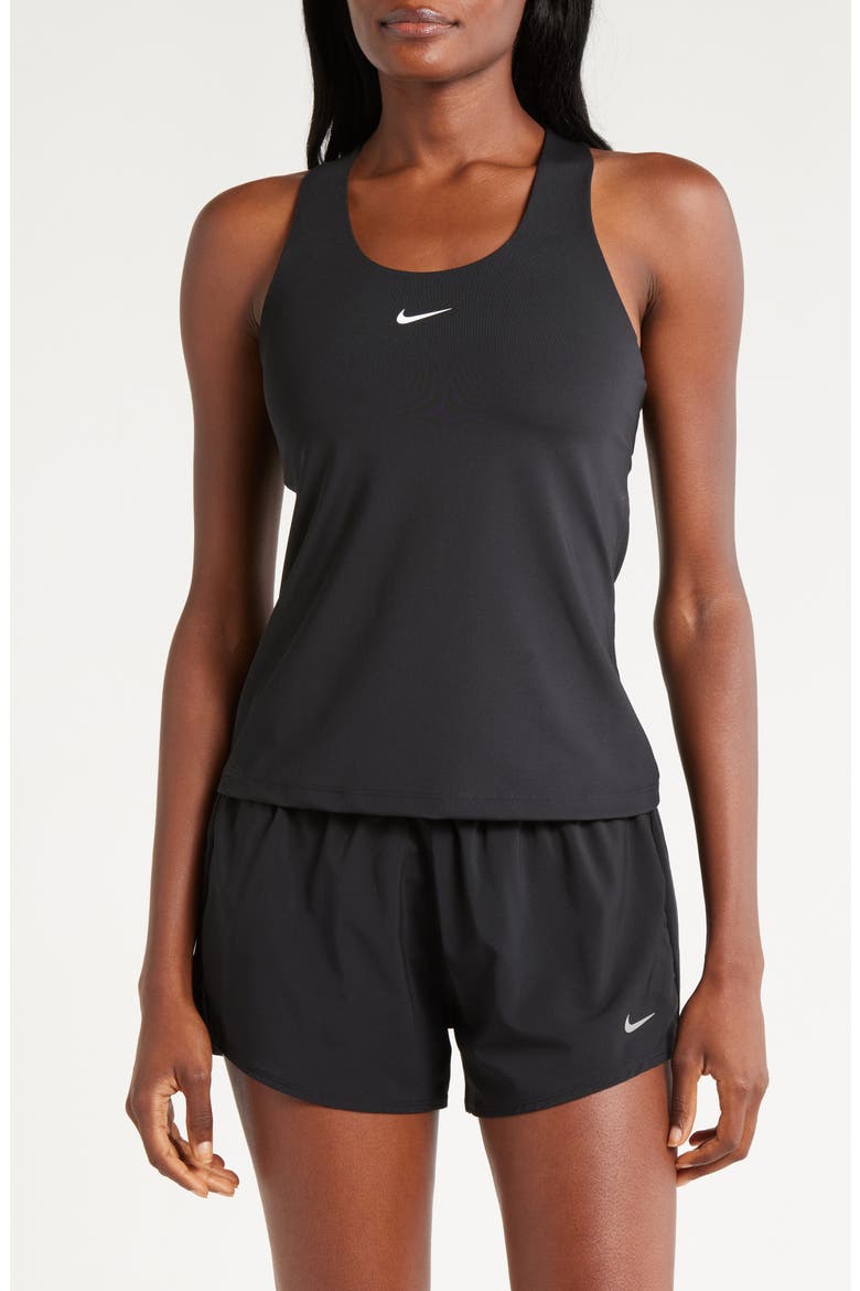Dri-FIT Swoosh Bra Racerback Tank, Main, color, 010 BLACK/ BLACK/ WHITE