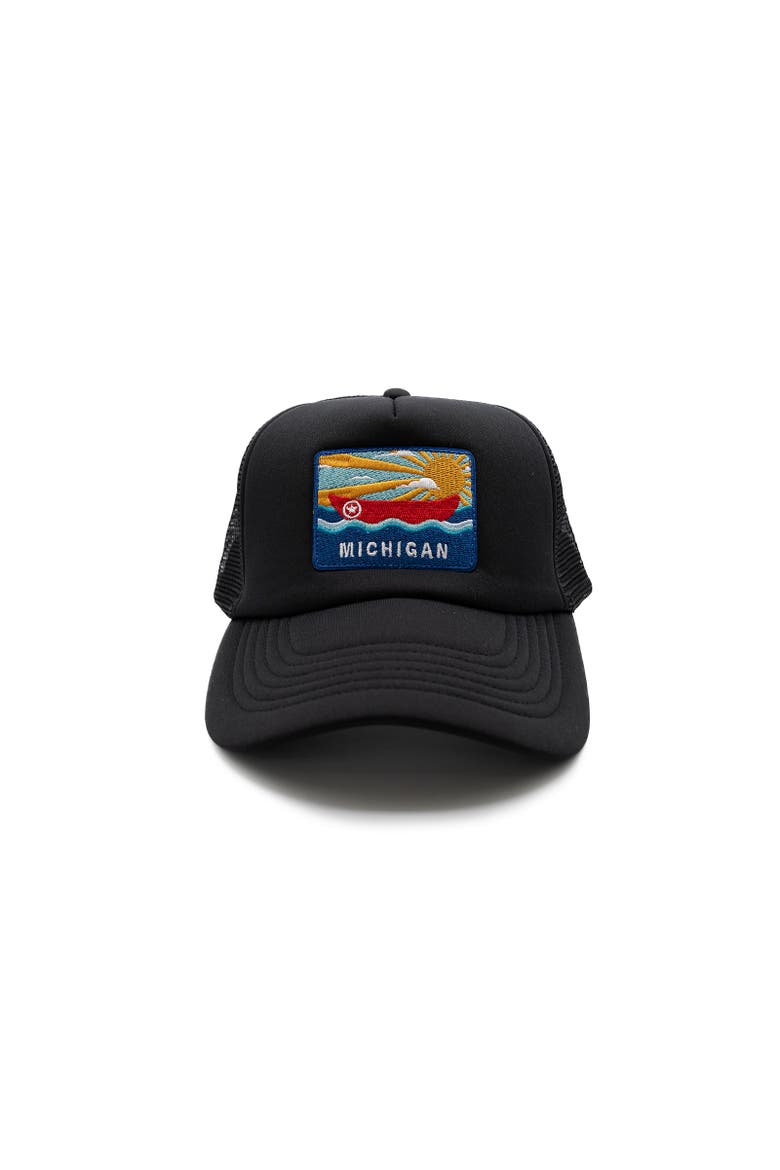 Michigan Postcard Trucker Hat - Kids, Main, color, Black