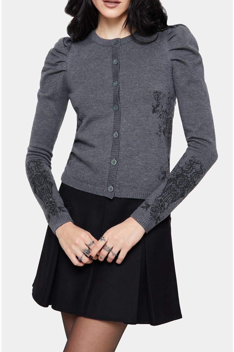 Nia Puff Sleeve Arch Knit Cardigan, Alternate, color, Grey