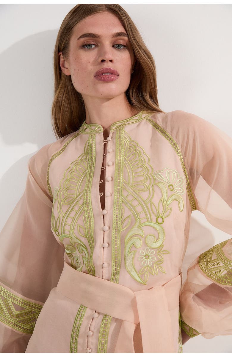 Karen Millen Embroidered Balloon Sleeve Maxi Dress, Alternate, color, Lime