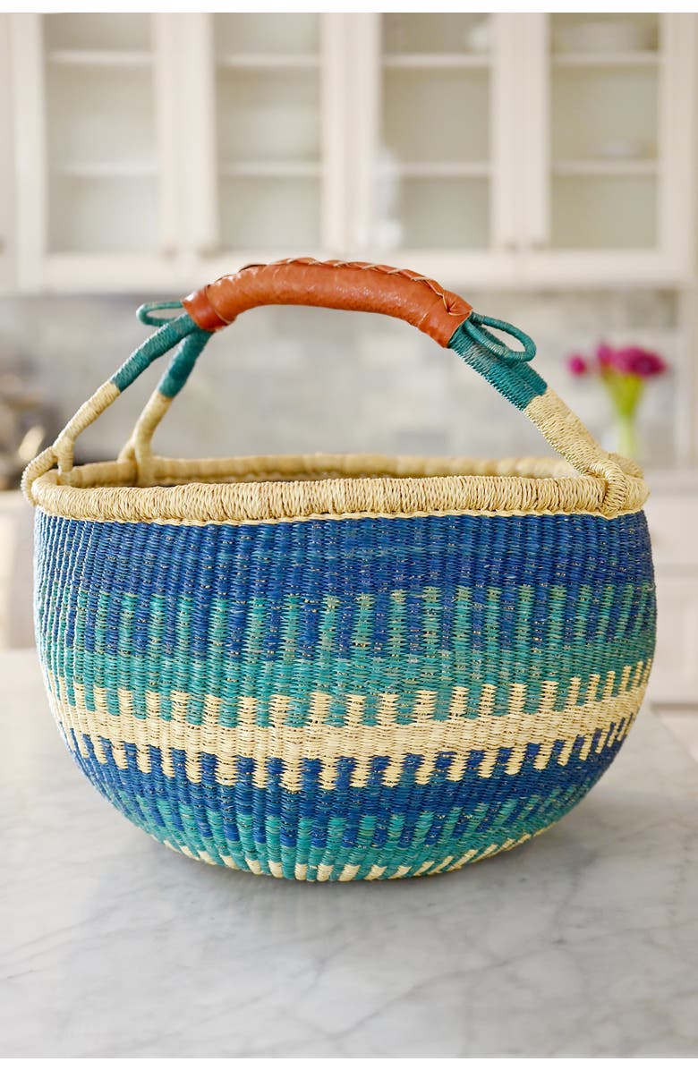 African Modern Patterned Bolga Basket, Alternate, color, Blue