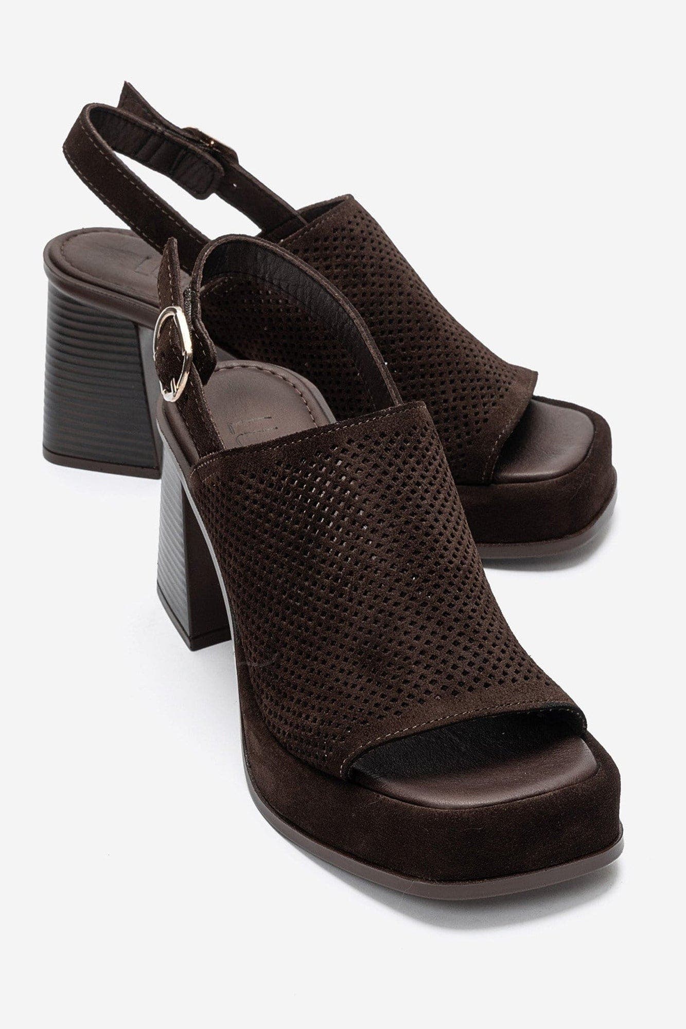 Penvia Block Heel Leather Platform Sandal, Main, color, Brown Suede