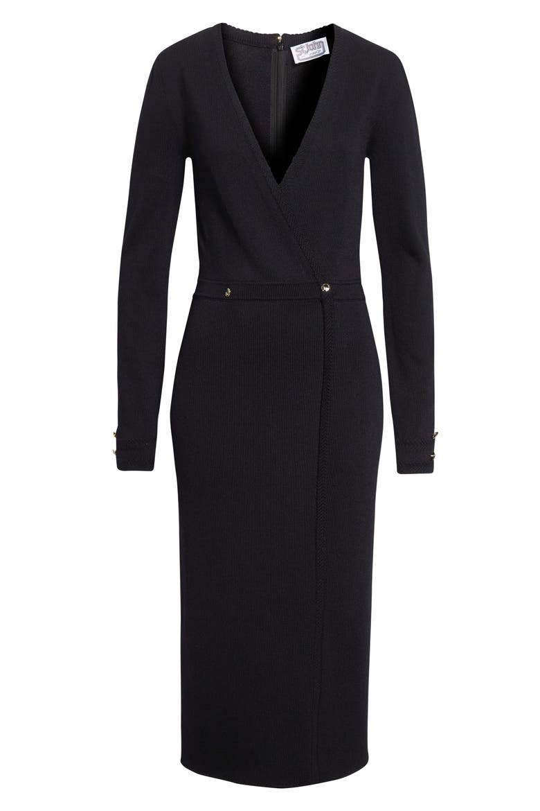 Legacy Wool Blend Crepe Faux Wrap Sweater Dress, Alternate, color, BLACK