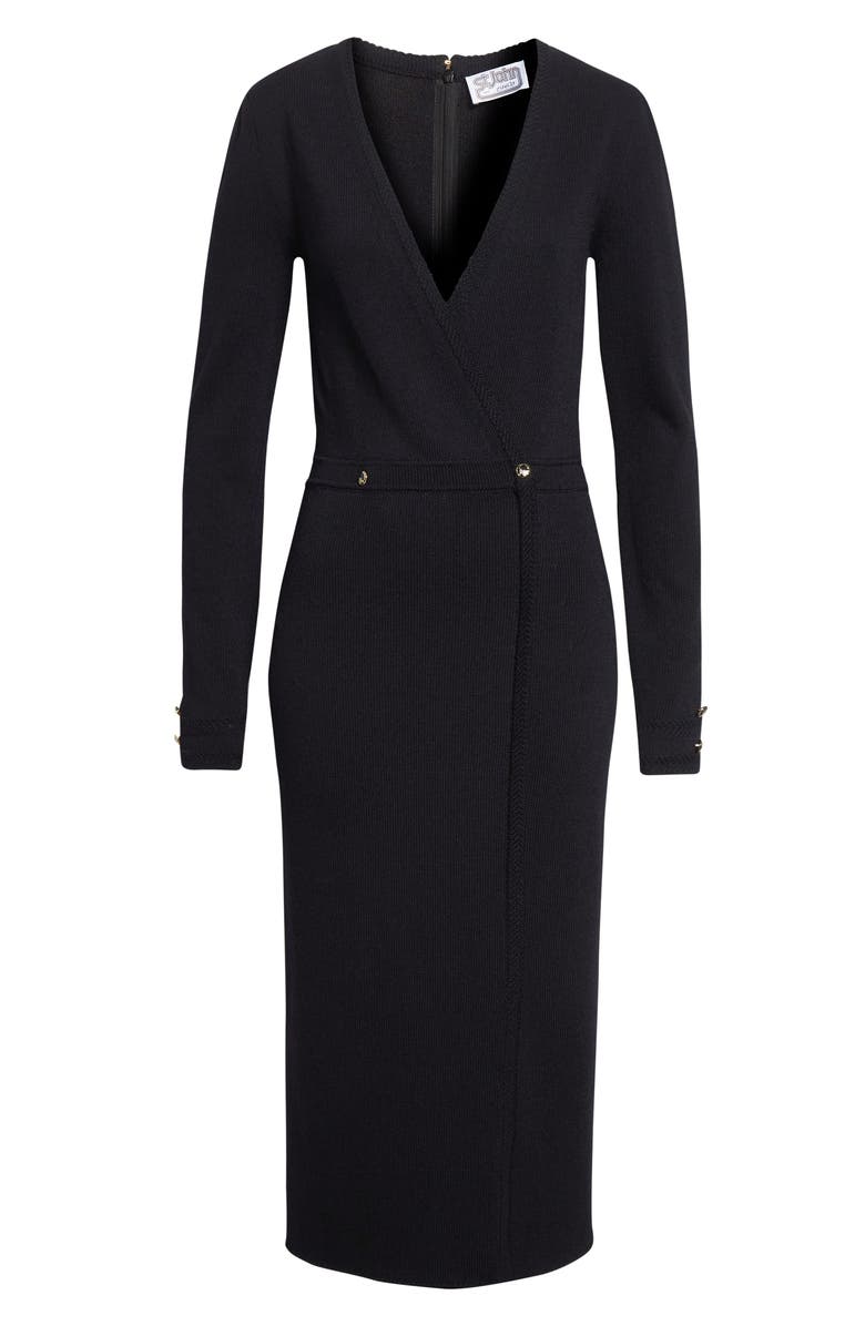 ST. JOHN Legacy Wool Blend Crepe Faux Wrap Sweater Dress, Alternate, color, Black