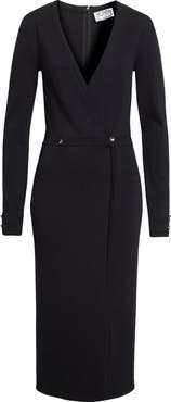 ST. JOHN Legacy Wool Blend Crepe Faux Wrap Sweater Dress
